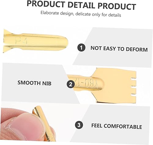 Miniatura 5 de NUOBESTY 5 puntas de pluma estilográfica, latón, dorado, 1.57 x 0.31 x 0.07 pulgadas, puntas reutilizables para caligrafía, para escribir, manga,