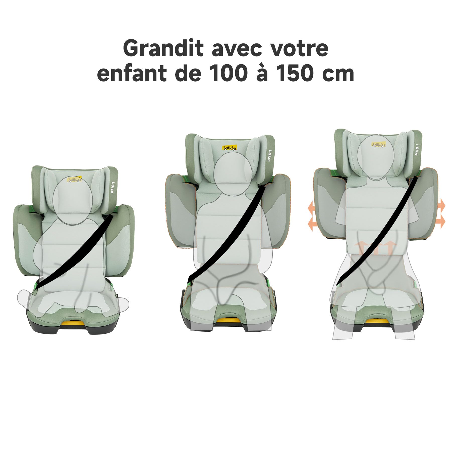 Jovikids i-Size Siège Auto Voyage ISOFIX pour Groupe 2 3, ECE R129, Enfant de 3 à 12 ans, 100-150cm, ECE R129, Siège Profond et Pliable, Léger（Vert）