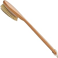 OWIIZI Long Handle Bath Brush with Soft Natural Bristles - Anti-Skid Wooden Back Scrubber for Wet/Dry Exfoliation