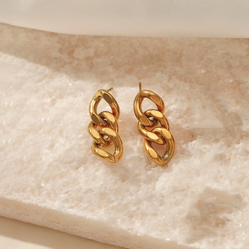 Silver Cuban Link Earrings for Women Minimalist Chunky Chain Link Studs Dangle Earrings Modern Simple Designer Drop Earrings Valentine's Day Jewelry - Image 9