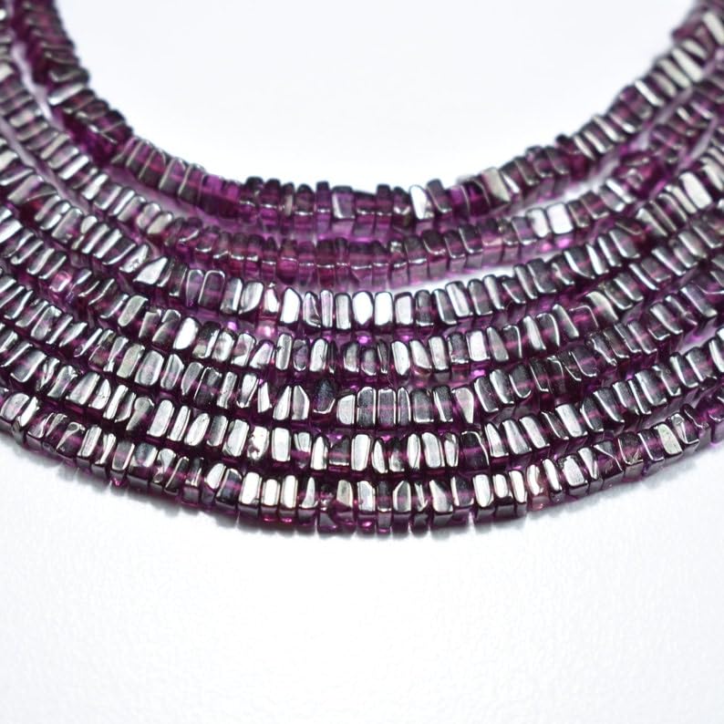 Perles en rhodolite naturelle carrées à facettes 3,5-4mm pour fabrication collier bracelet