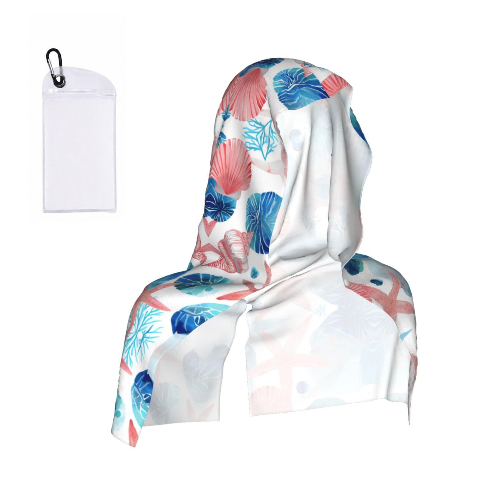 WXWJSHMGC Conch And Starfish Print Cooling Hoodie Towel, Cooling Towels For Neck And Face Sun Protection Instant Cool Hoodie(Sport/Camping/Work Out/Hot Weather)