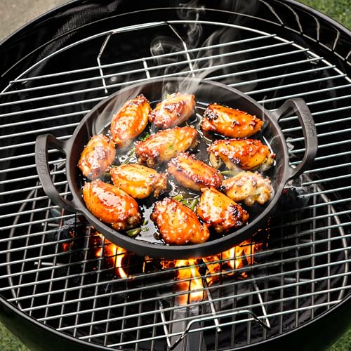 onlyfire Φ10 Okrągła żeliwna patelnia grillowa z uchwytami, perforowana patelnia grillowa do grilla gazowego, grilla na węgiel drzewny i większości piekarników