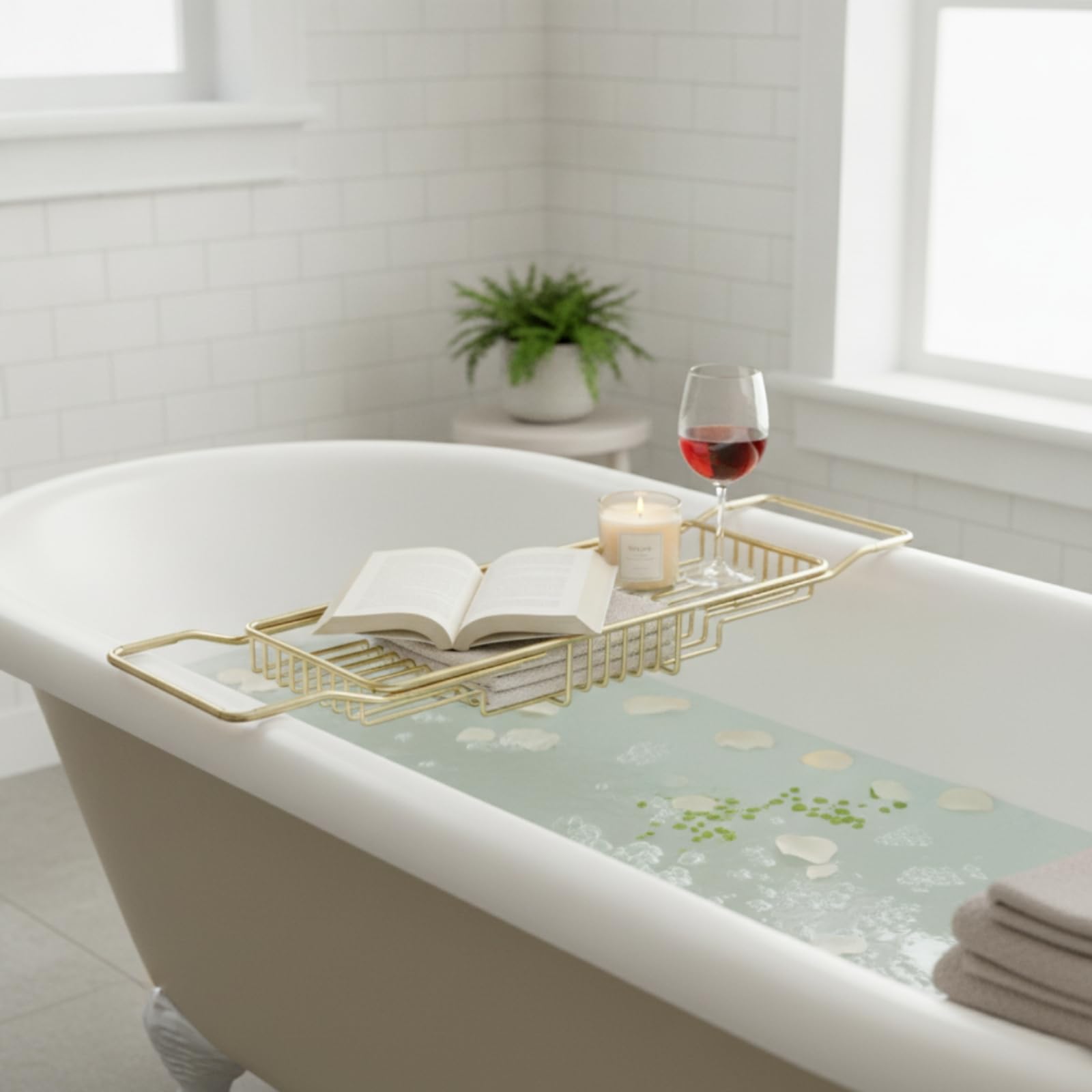 kowaku Mensola Vasca da Bagno Vassoio Vasca Ripiano Vasca Portavassoio Vasca Telescopico in Acciaio Inox con Supporto per Telefono E Vaschette Accessori, Oro Leggero Di Lusso, Versione Estesa
