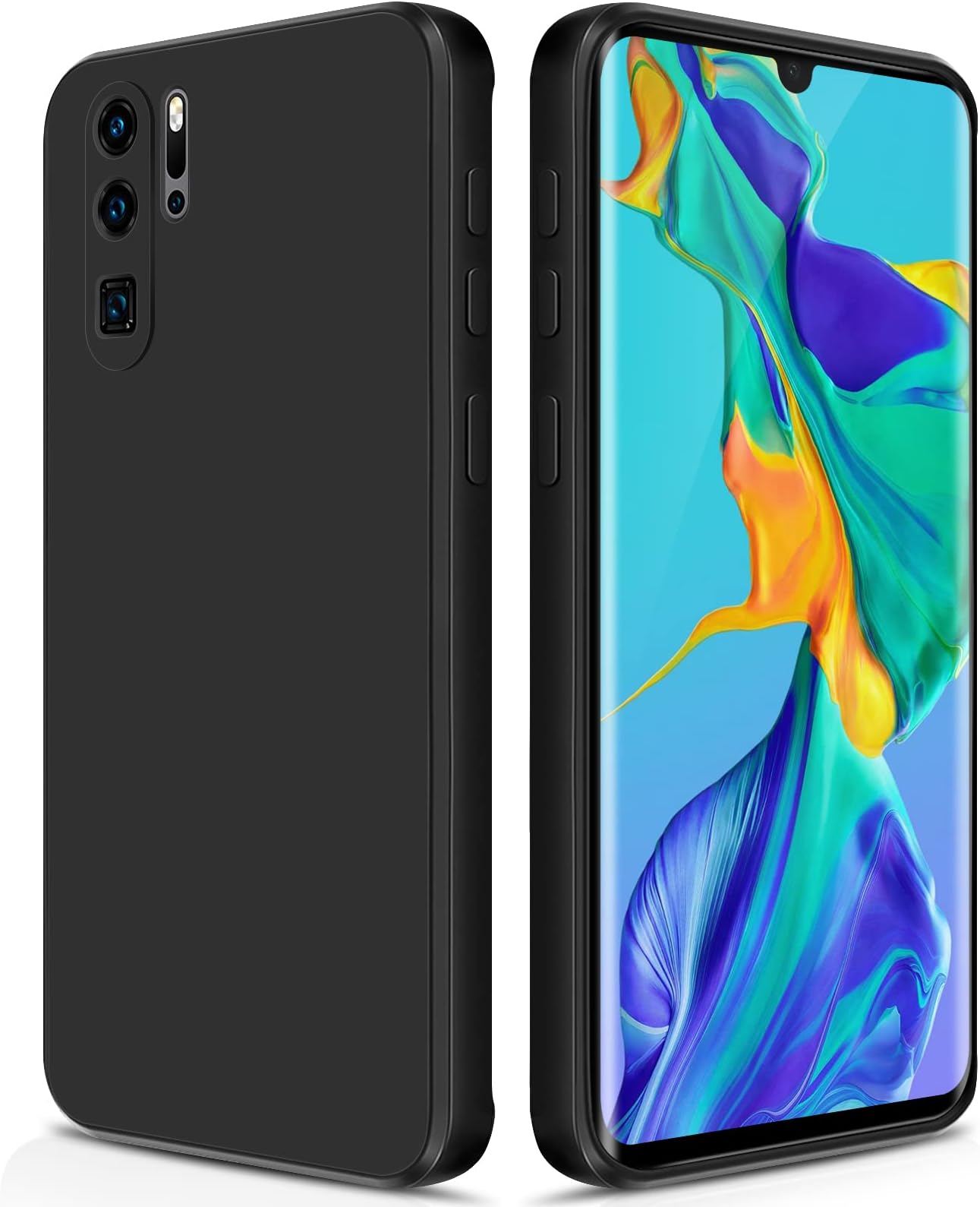 GiiYoonCase for Huawei P30 Pro, Silky Full Body Silicone Case, Shockproof Protective Cover with Microfiber Lining (Black)