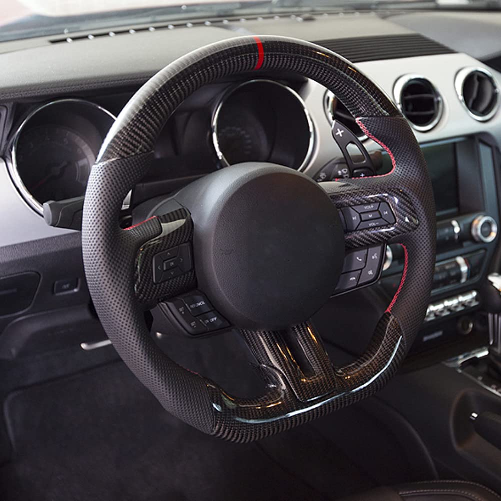 Kierownica Wyścigowa z Włókna Węglowego z Luksusowym Wyczuciem dla Forda Mustanga GT /GT350R 2018-2020 (Czerwony znak wyrównania)