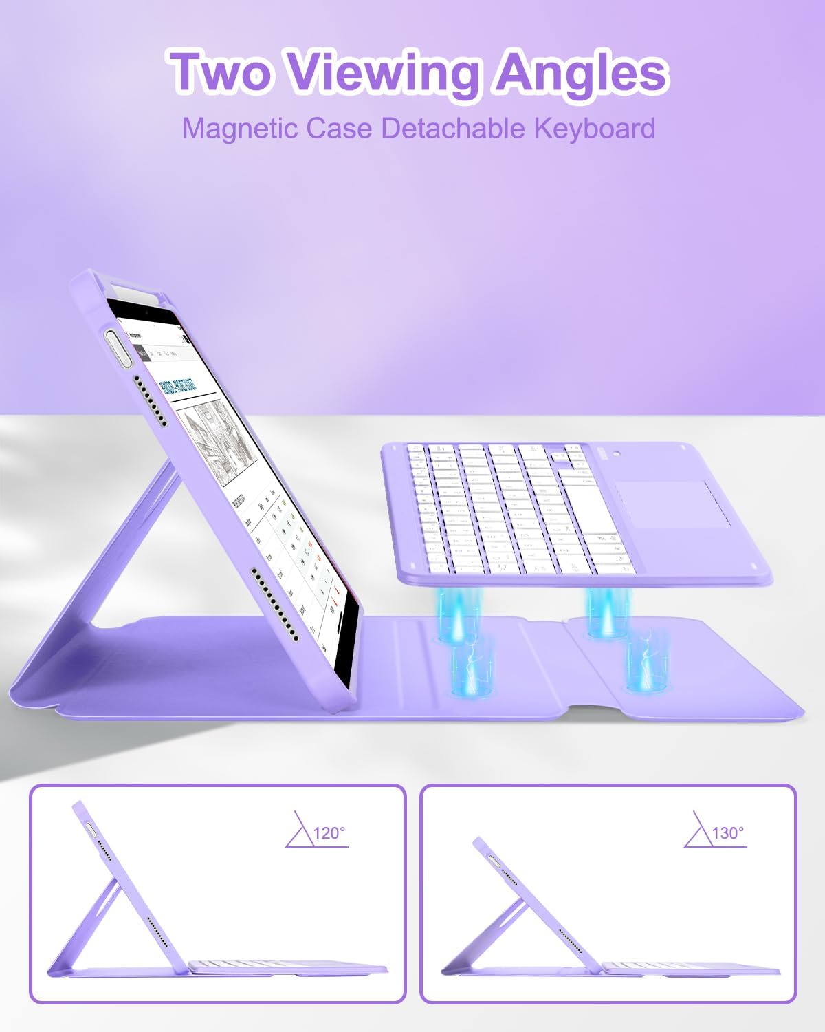 Touchpad Keyboard Case for iPad (A16) 11th 10th Generation, 360 Rotation Cover with Pencil Holder Wireless Backlit Detachable Keypad for iPad 11 inch 2025/10 Gen 10.9" 2022 Purple - Image 7