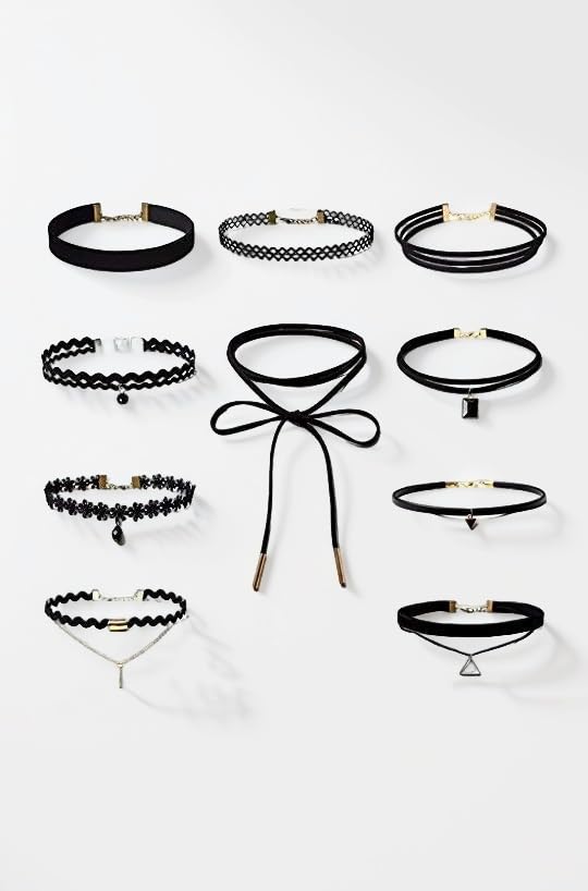 Jewellery Latest Stylish Set of 10 Fabric Lace Choker Necklace for Women & Gifts for Girls (Cmb272) Black