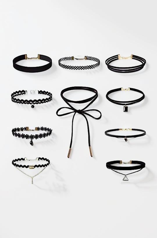 Jewellery Girls/Women'S Stylish Black Fabric Lace Choker Necklace Combo Set Of 10 Pieces (Cmb272)