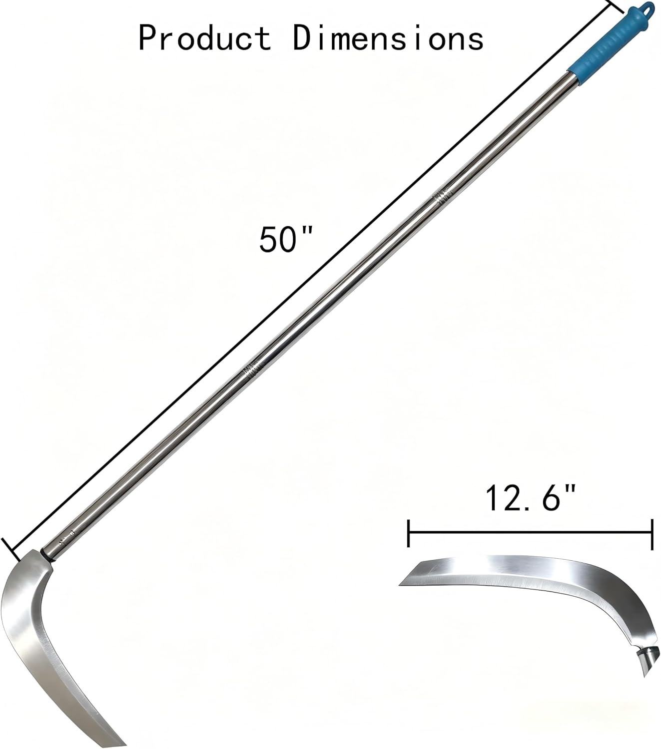 12.6“ Scythe Adjustable 50" Long Handle Grass Sickle, 3-Section Detachable Weed Cutter with 12.6" Stainless Steel Blade, Manual Scythe for Weeding, Yard, Garden & Vine Cutting