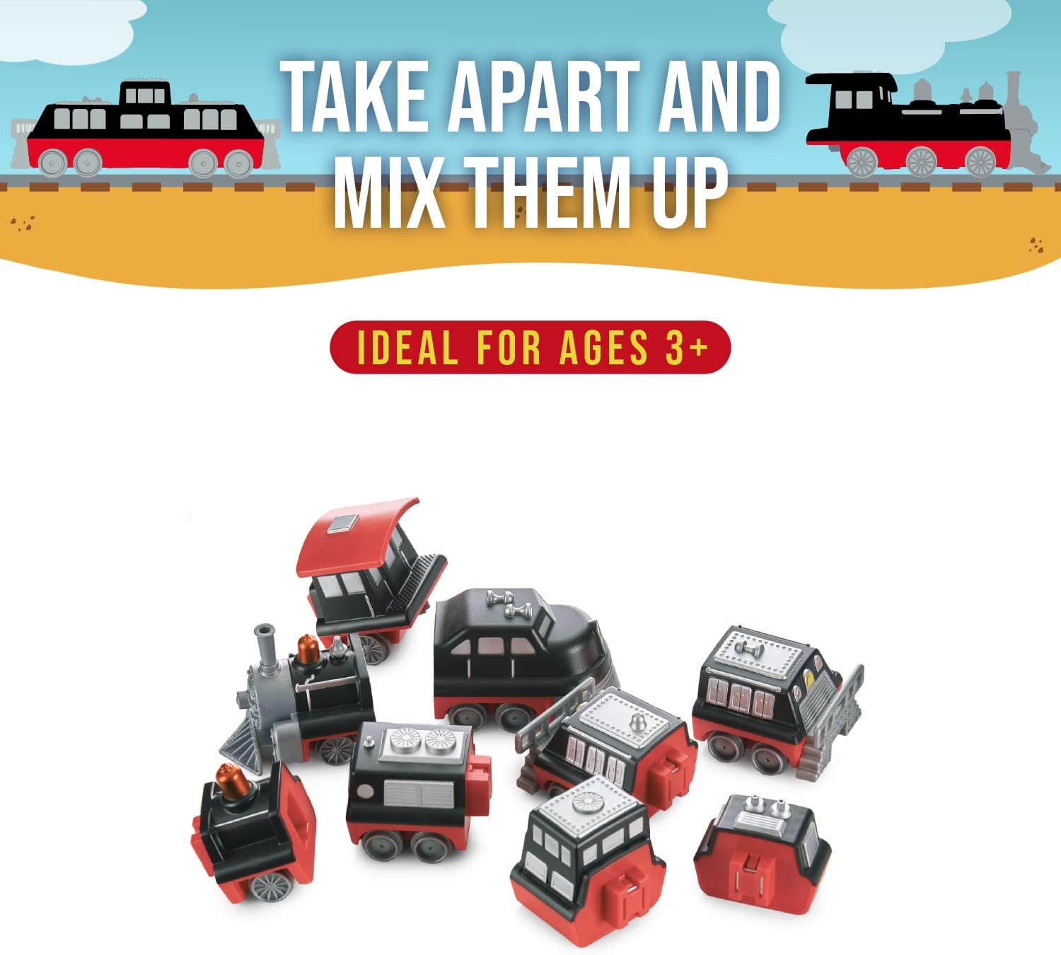 Popular Playthings Magnetic Vehicles for Toddlers 1-3, Mix or Match Car Toys, Set of 3 Gift for Kids - Train - Image 3