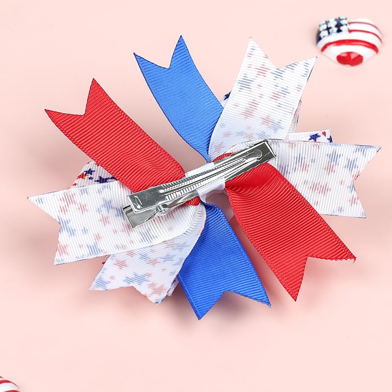 Patriotic Hair Bows for Girls American Flag Hair Clip for Independence Day Hair Accessories for Little Girls 4th of July Festive Hair Bows Barrettes for Long Short Hair, 2 Pcs - Image 3