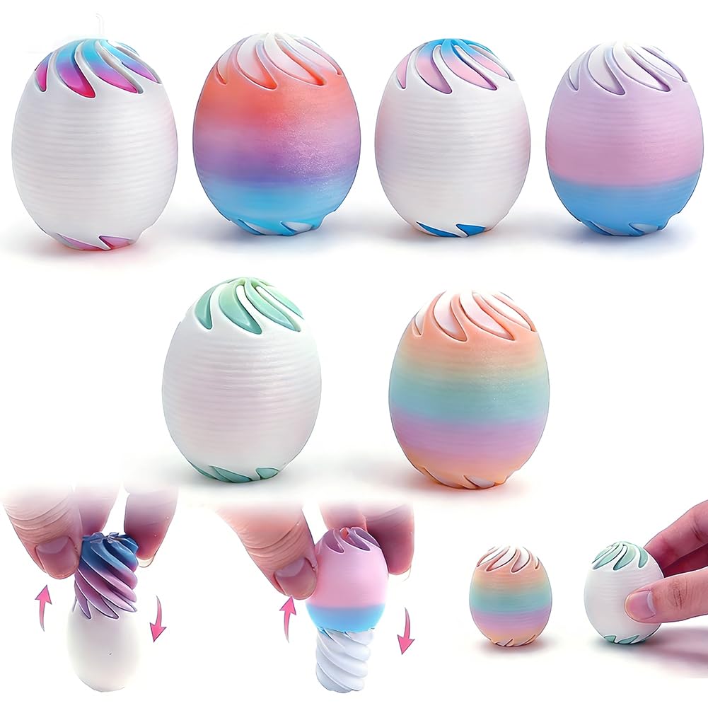 3D Printed Twisted Egg Fidget Toy 6 Pack - Quiet Rotating Sensory Stress Relief Toy for Adults & Kids, Non-Disruptive Desk Focus Fidget, Calming Tactile Easter Egg Gift