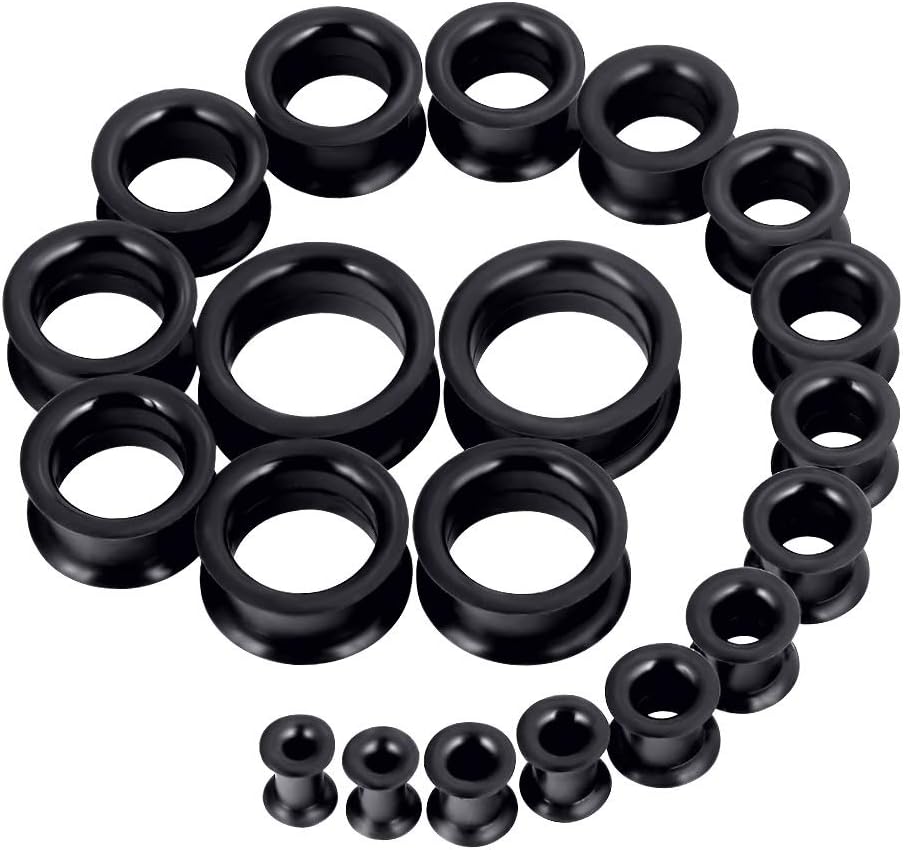 20pcs Tunnels Kit 2g-1" Silicone Ear Skin Gauges Plugs Ear Expander Stretching Set