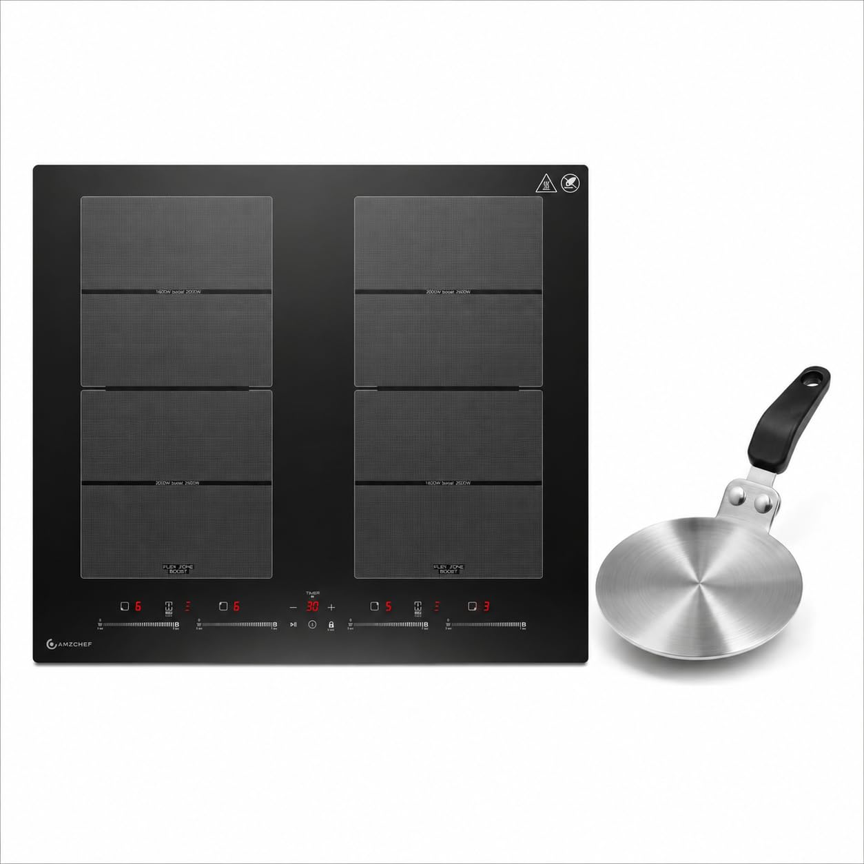 AMZCHEF Induktionskochfeld 60cm *1 + Ø13cm Edelstahl Adapterplatte*1