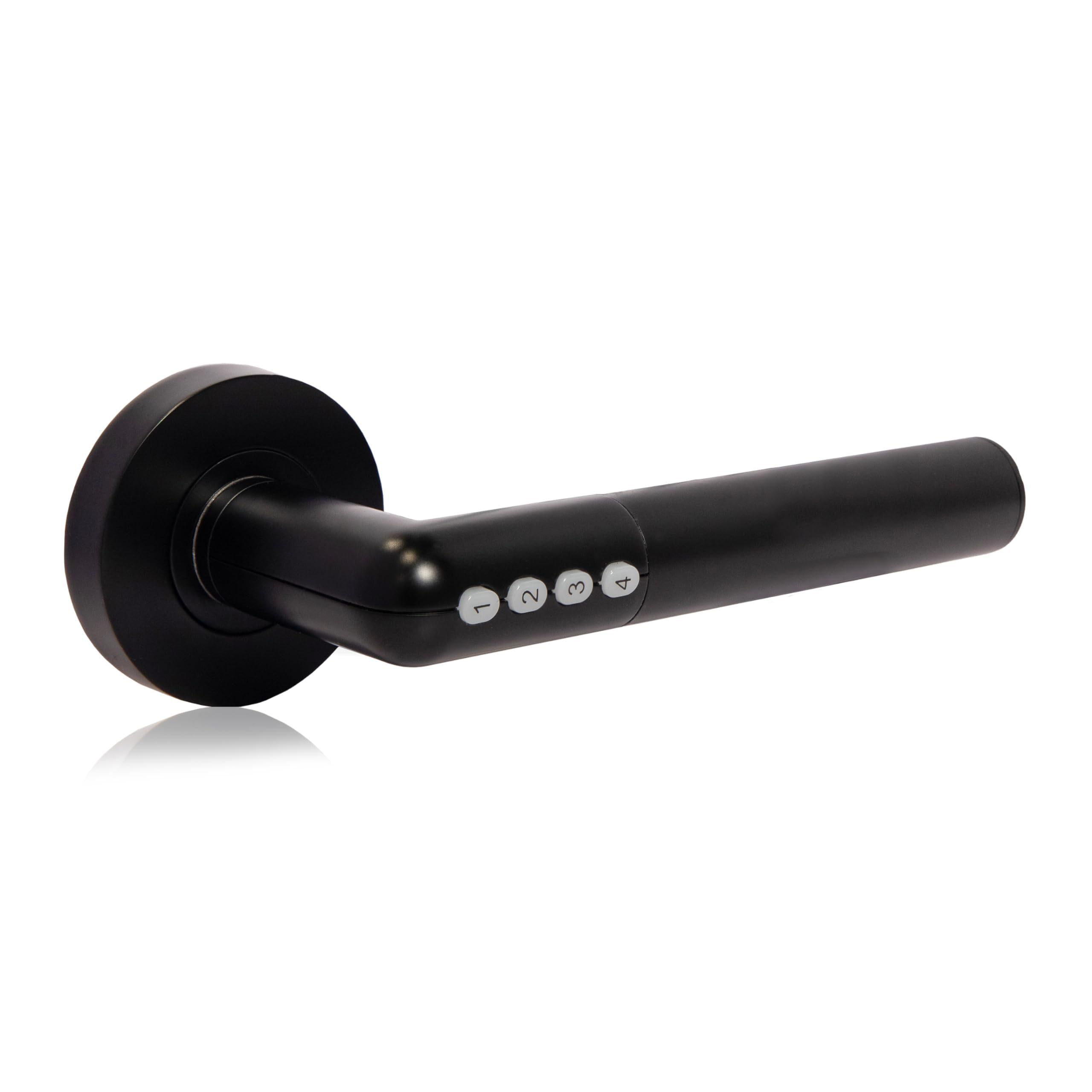 Xfort Matt Black Smart Lock Door Handle, Stainless Steel In Black, Lever On Rose, Bluetooth Door Handle For Internal Wooden Doors