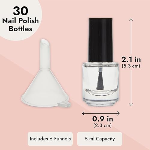Miniatura 4 de Bright Creations Paquete de 30 mini botellas vacías de esmalte de uñas con tapa de cepillo, recipientes de vidrio recargables de 0.17 onzas líquidas