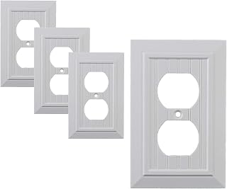 Pack of 4 Wall Plate Outlet Switch Covers | Classic White Beadboard Wall plates| Variety of Styles: Decorator/Duplex/Toggle/Blank / & Combo | Size: 1 Gang Receptacle