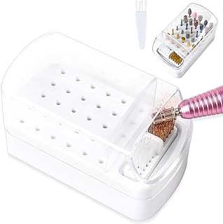 2 in 1 Nail Drill Bits Holder & Nail Drill Bits Cleaning Brush Case,30 Holes Dustproof Nail Art Drill Bits Stand Display Storage Box and Nail Drill Bits Cleaner Manicure Tools (White)