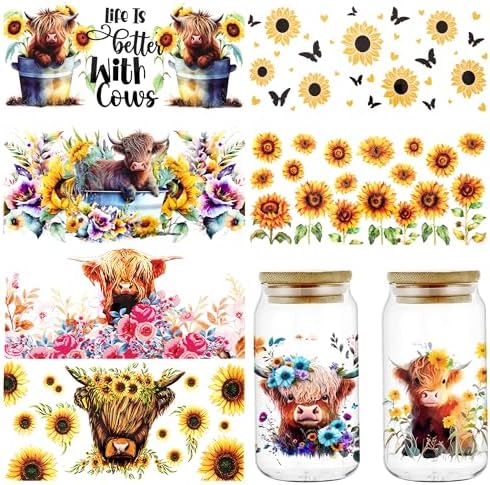 JarThenaAMCS Highland Cow Sunflower Wooden Utensil Holder 4...
