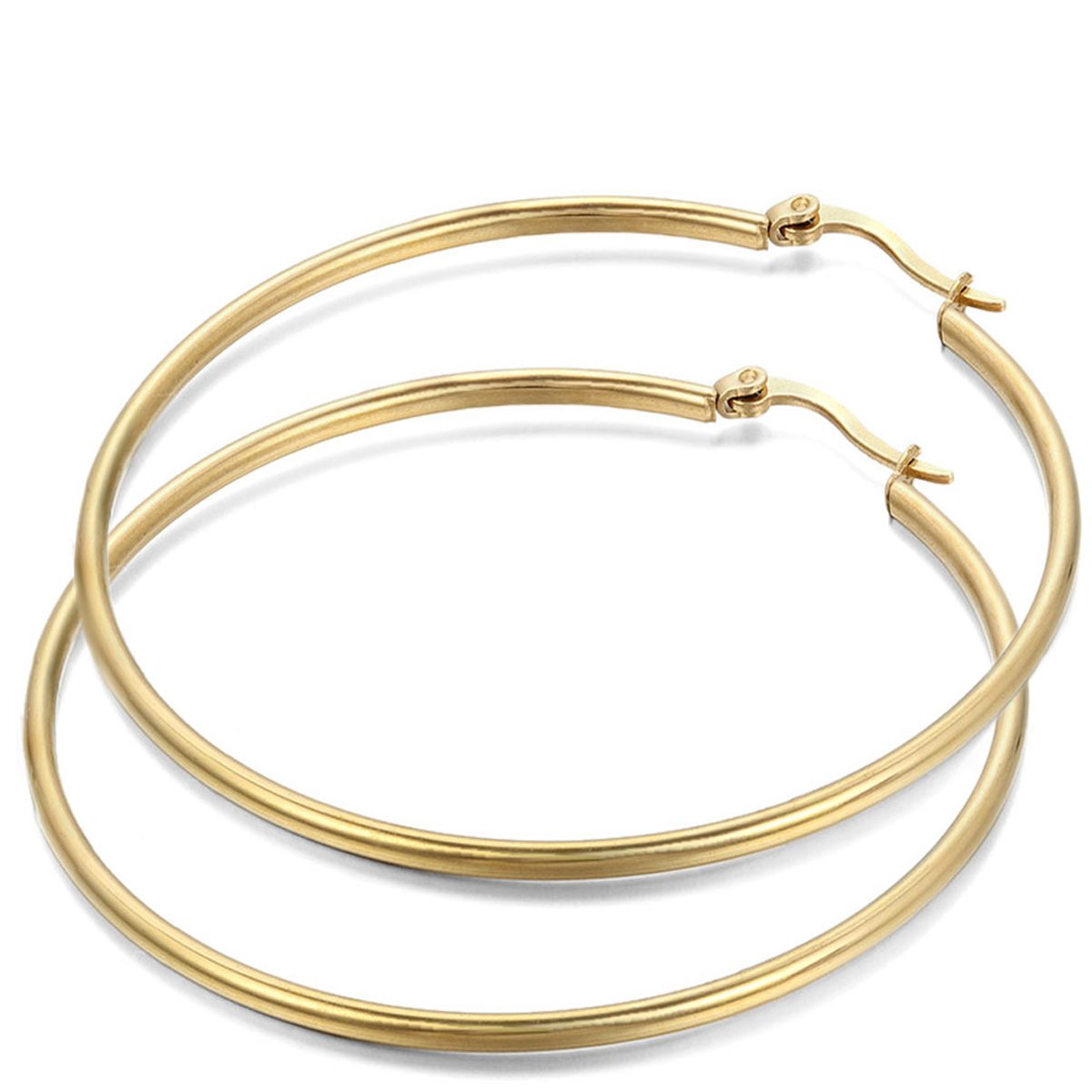 JewelryWe Pendientes de Aros Grande Circulos Huggies, Pendientes de Mujer Dorados Acero Inoxidable, Retro Vintage Pendientes Grandes Diseño Elegante 48mm