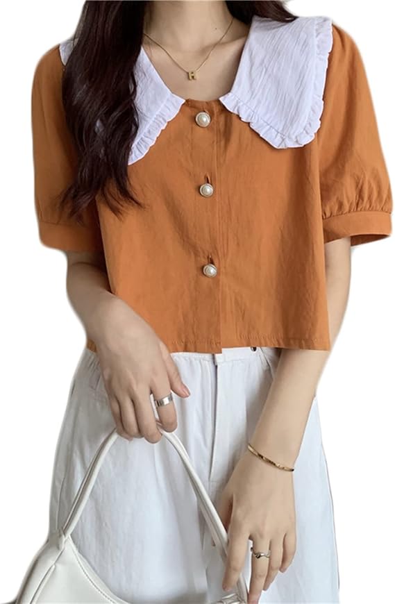 Amazon ショート丈 レディース 半袖シャツ ブラウス トップス 開襟シャツ 人形の襟 切り替え バイカラー カジュアル キレイめ 着痩せ ゆったり ファッション パフスリーブ 柔らかい 韓国風 Vネック ボタン付き かわいい 日常 通学 シャツ ブラウス 通販 Amazon ショート丈 レディース 半袖シャツ ブラウス トップス 開襟シャツ 人形の襟 切り替え バイカラー カジュアル キレイめ 着痩せ ゆったり ファッション パフスリーブ 柔らかい 韓国風 Vネック ボタン付き かわいい 日常 通学 シャツ ブラウス 通販