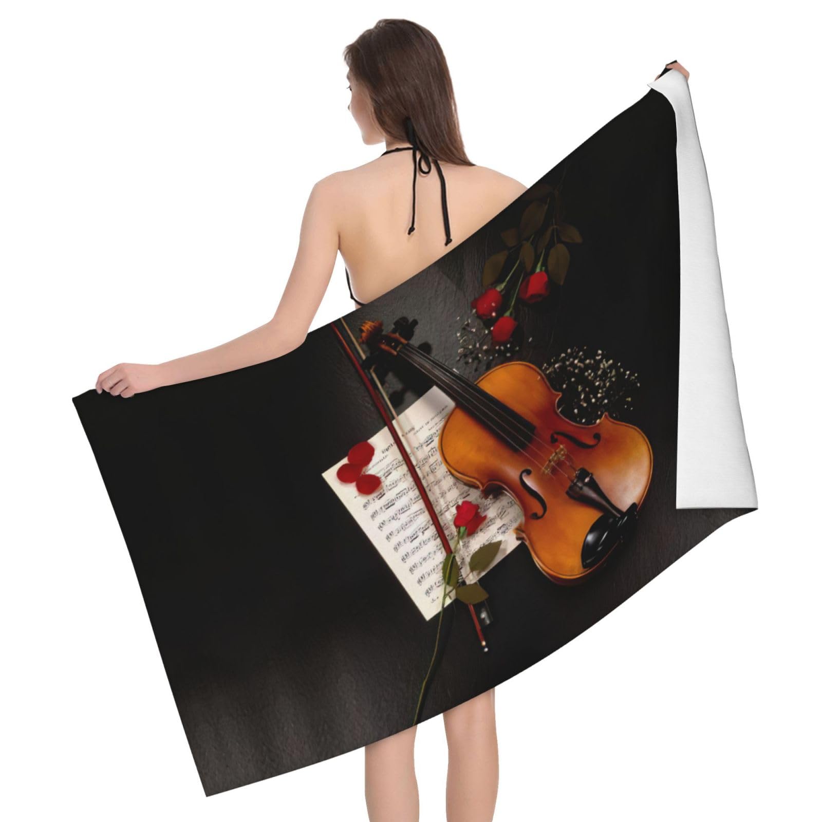 Serviette de bain microfibre violon absorbante grand drap de douche séchage rapide textile