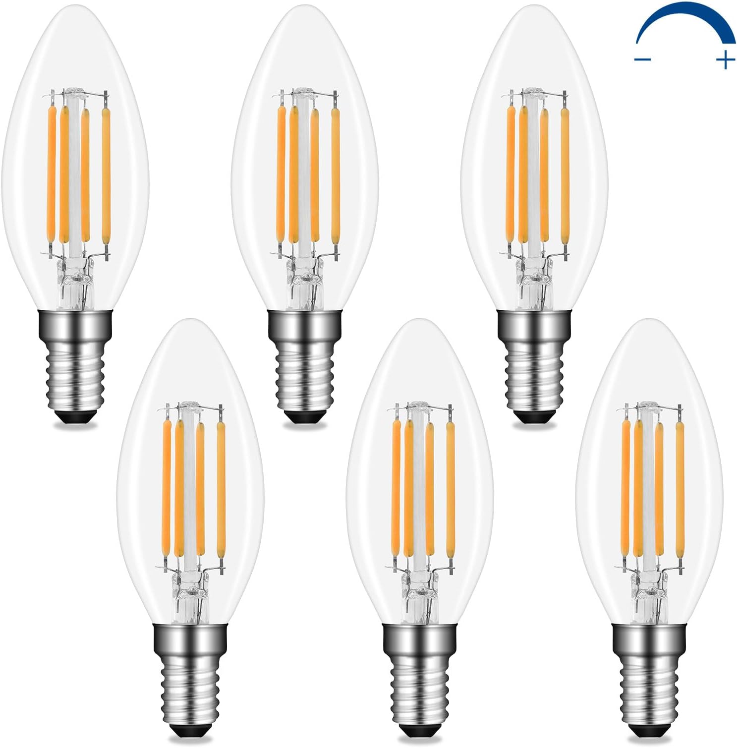 E14 LED Candle Bulbs Dimmable Warm White 2700K, 400LM, 4W Filament LED Equivalent E14 40W Incandescent, AC 220V C35 SES Small Screw Candle Light Bulb Clear for Chandelier, 6pcs