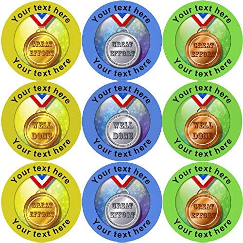 144 Personalised Medals 30mm Reward Stickers for Sports Day, Teachers