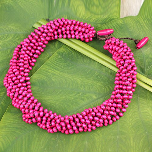 Novica Bright Pink Handmade Multi-Strand Beaded Wood Torsade Necklace, 19" 'Ping Belle' #TOP1