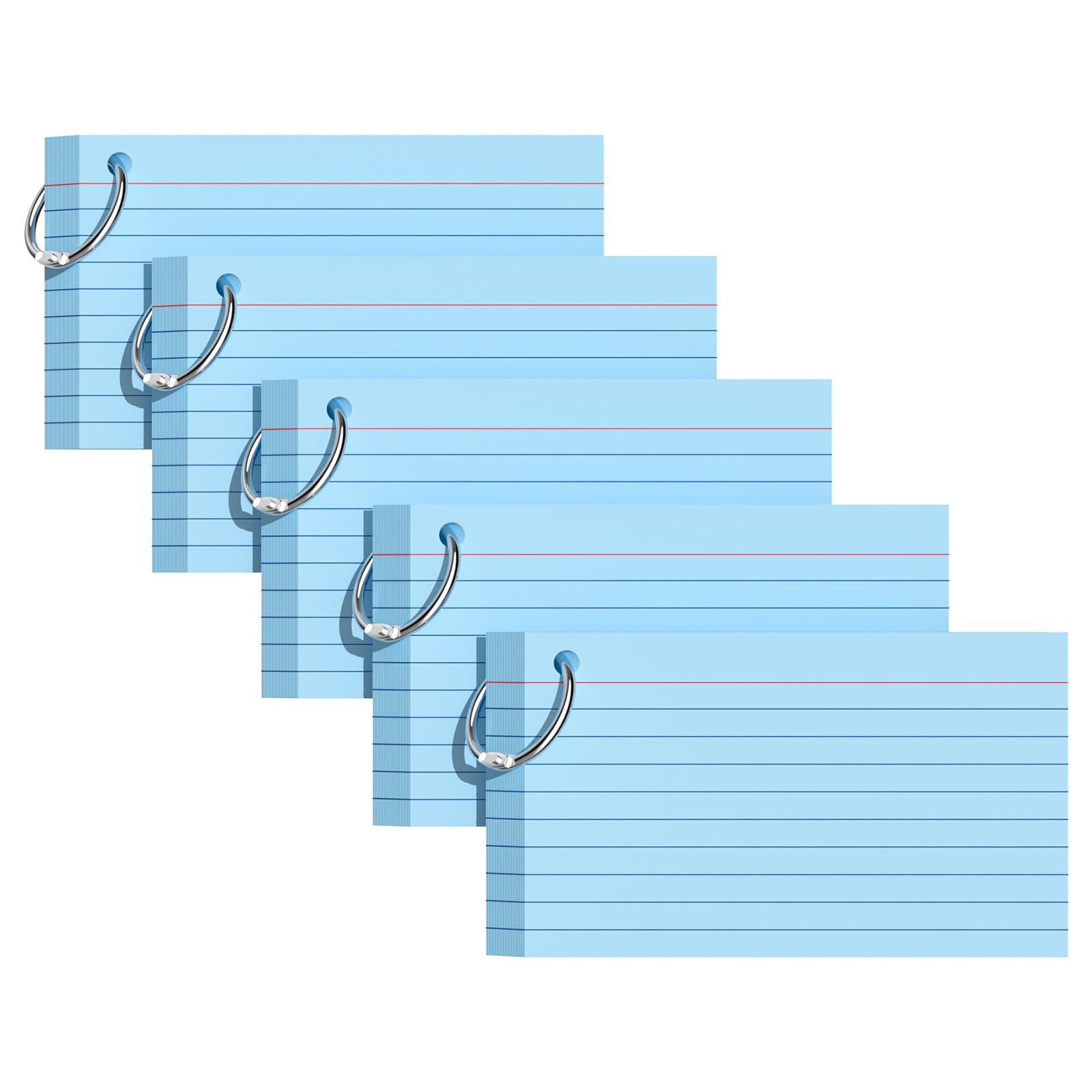 Index Cards 3x5 Inches, 250 PCS, Blue Flash Cards With Ring, Punched Lined Study Card Ruled Flashcards Notecards, Ruled Front And Blank Back, Note Card for School, College And Home