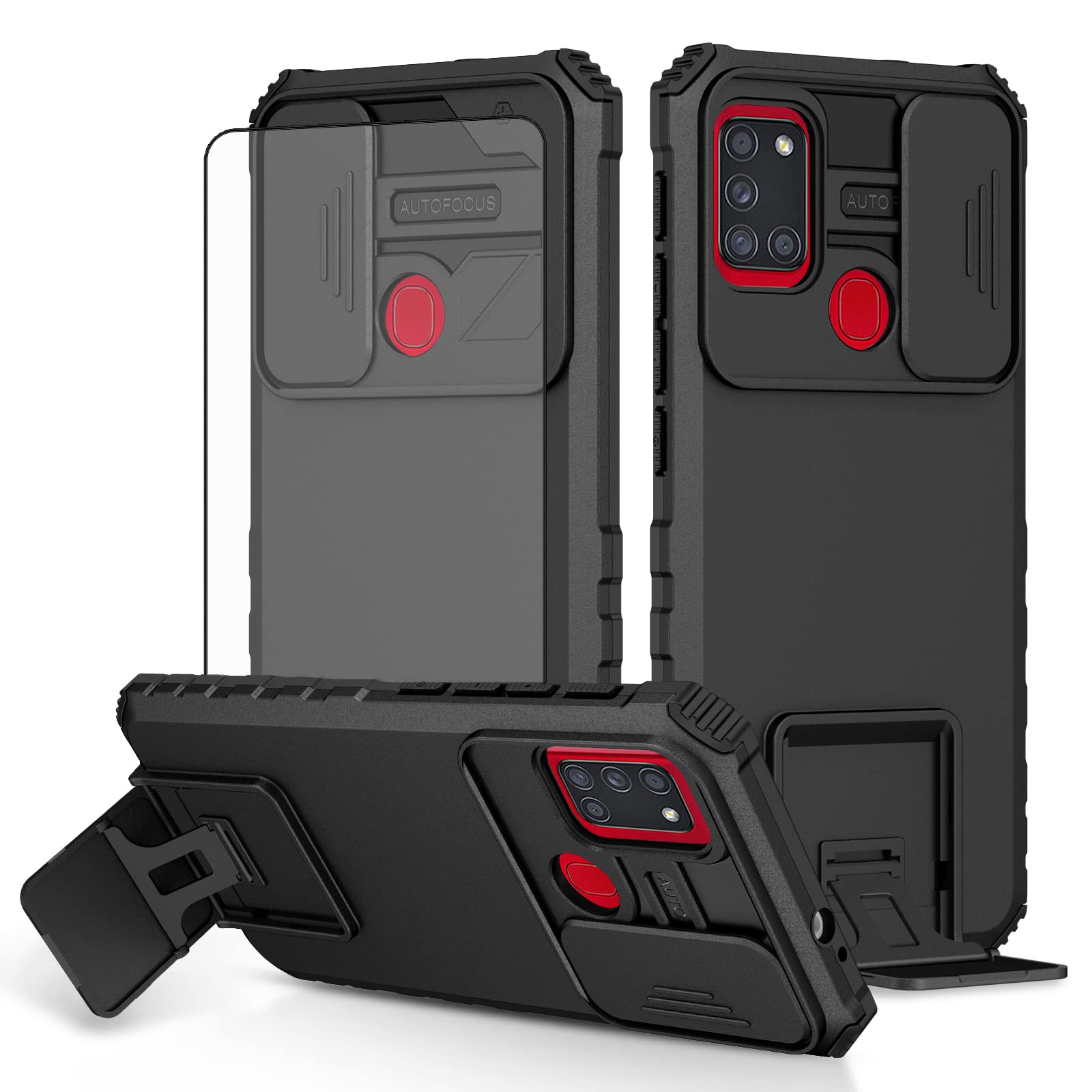 Asuwish Phone Case for Samsung Galaxy A21S with Tempered Glass Screen  Protector and Slide Camera Cover Kickstand Stand Slim Protective Mobile Hard