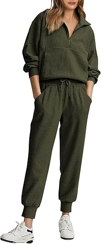 BTFBM Conjunto deportivo de 2 piezas para mujer, sudadera de manga larga con media cremallera, pantalones deportivos para descansar, para otoño