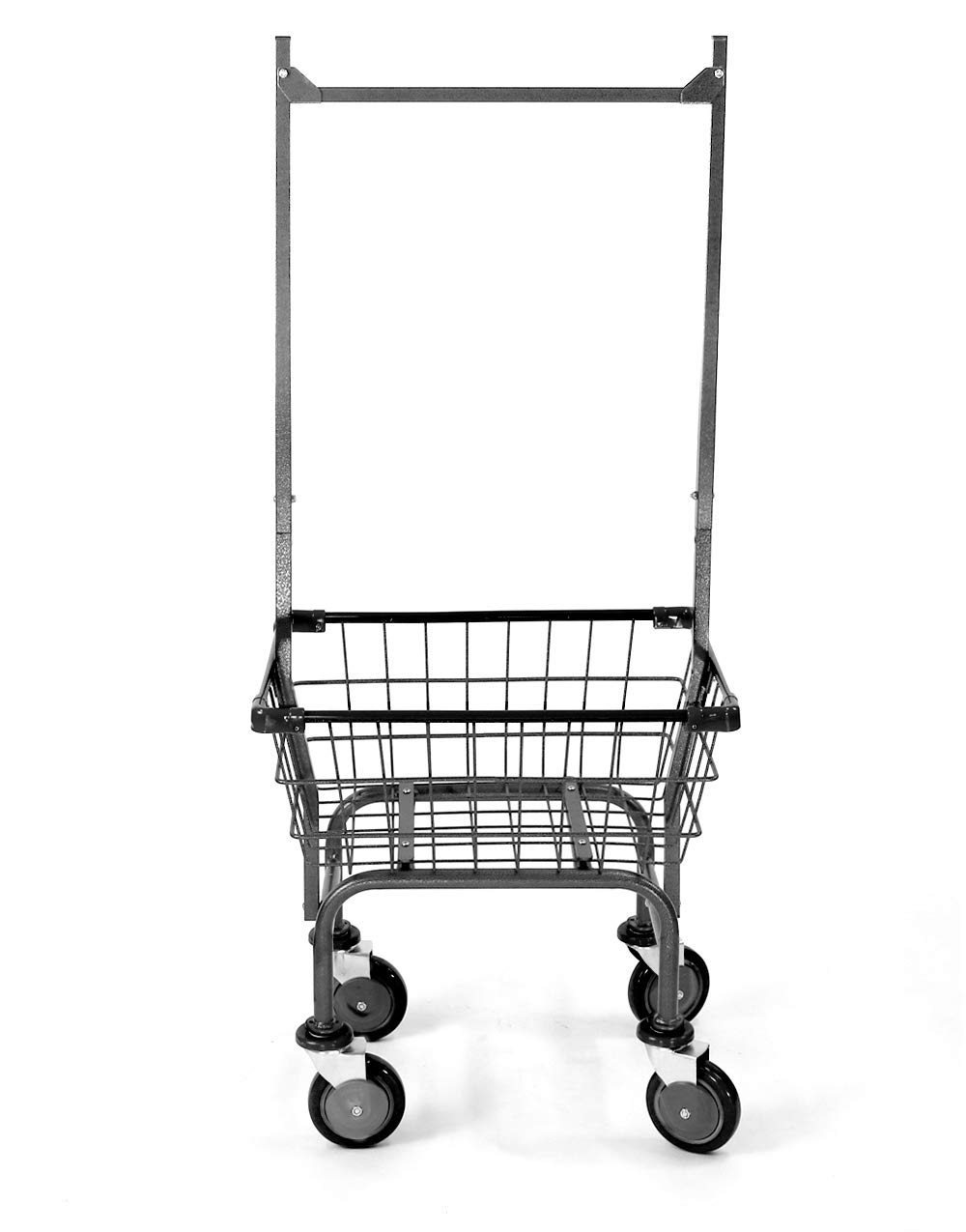 CHAMINUSA Laundry Cart Grey Powder Coated with Double Pole Rack, 1.5-Bu (Red, Black, Blue Trim) (Black)