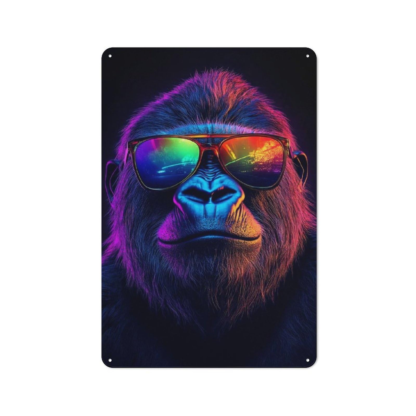Junmoney Cool Gorilla With Sunglasses Rustic Tin Wall Plaque 30X20cm For Home Office Or Studio, For Garage, Workshop And Man Cave Decoration