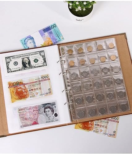 Miniatura 2 de Suministros de colección de monedas, álbum de cuero para coleccionistas con 150 bolsillos para monedas y 240 colecciones de moneda de papel, libro