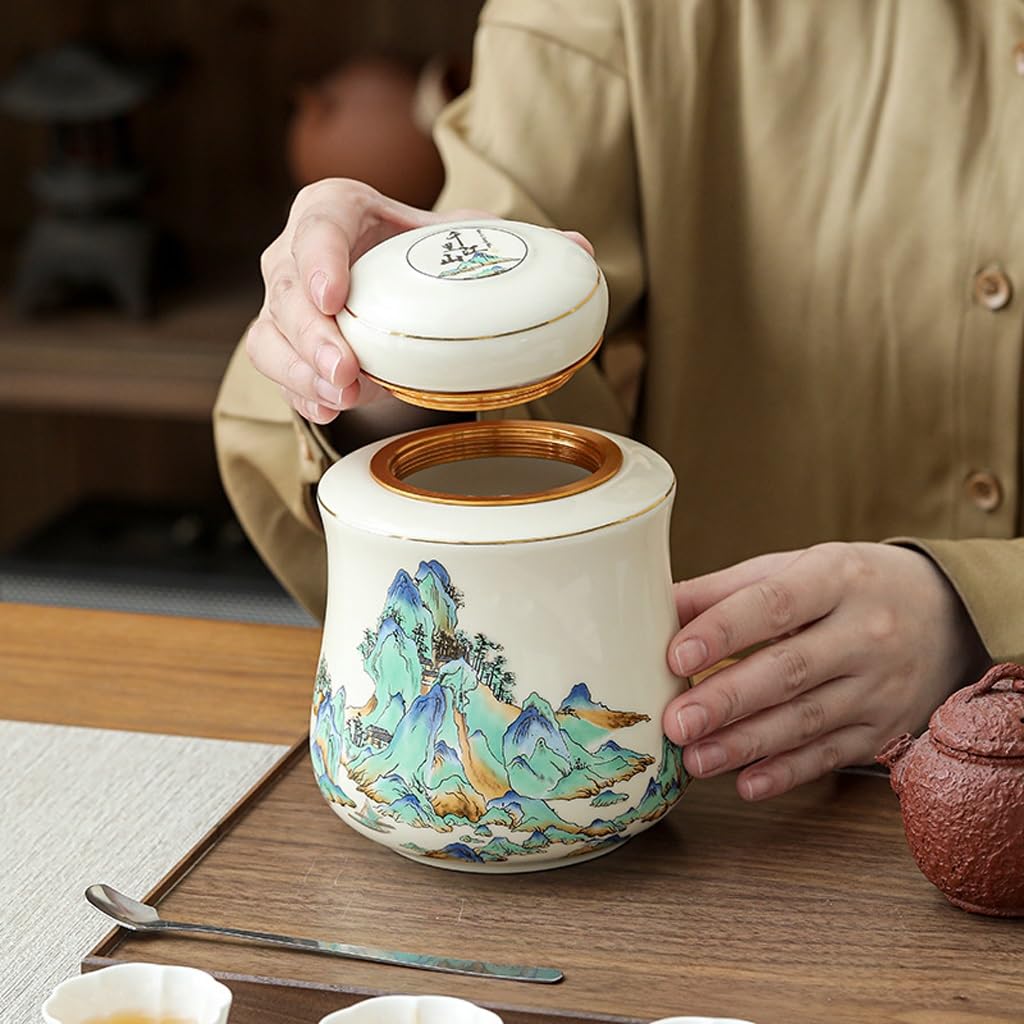XYNSNDB Ceramiczny pojemnik na herbatę z podwójnym słoiczkiem na cukier, malowany, odporny na wilgoć, pojemnik na herbatę do przechowywania w domu
