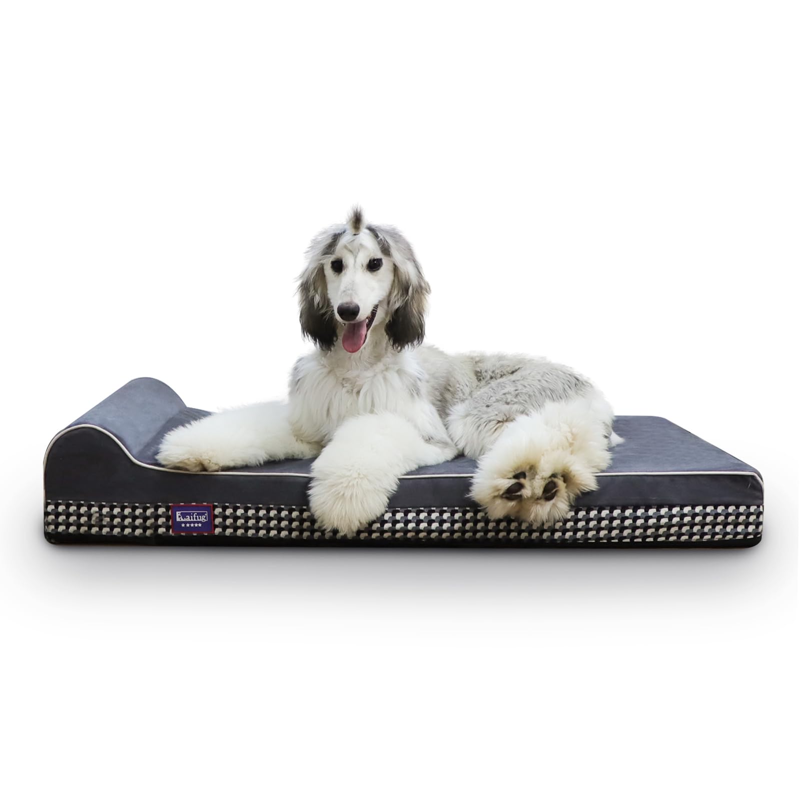 Laifug Orthopedic Dog Beds for Large Dogs,4.5" Memory Foam Dog Beds,Durable Water Proof Liner Removable and Washable, Nonskid Bottom, Black and White Plaid 46"x28"x8"
