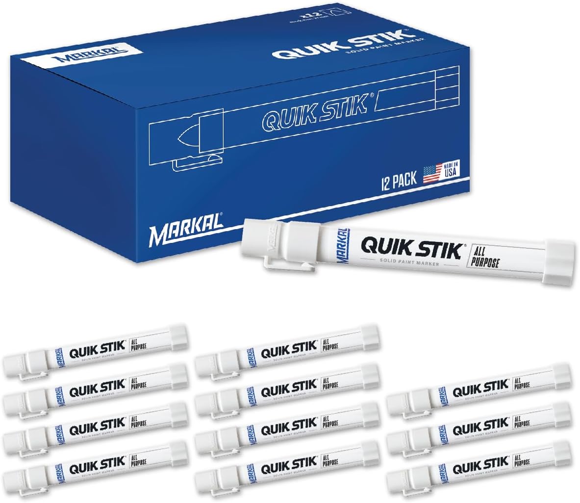 Markal 61051 Quik Stik Twist Long-Lasting Solid Paint Marker, White (Pack of 12)