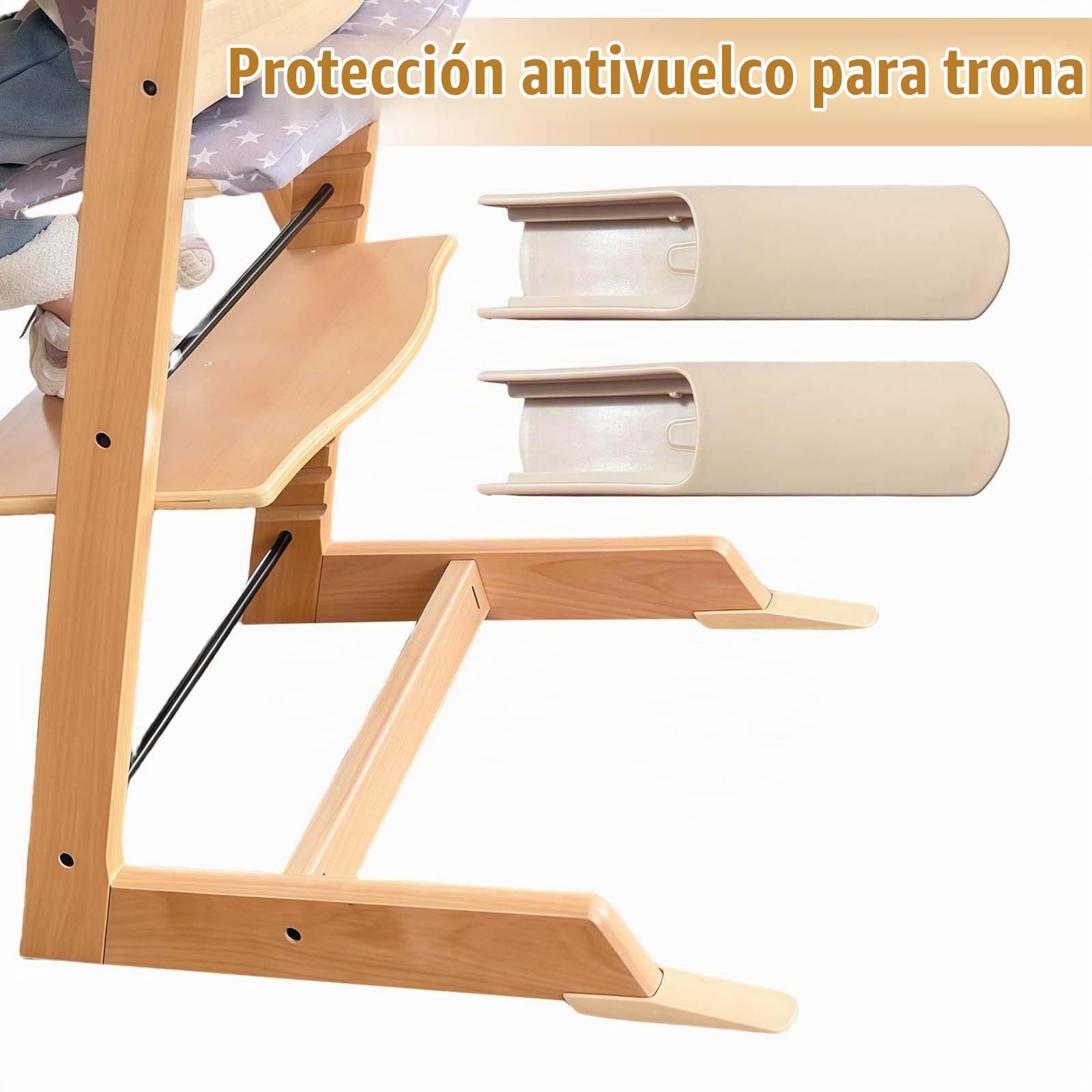 KLINNA 2 x Stokke Tripp Trapp High Chair Roll Protectors Set of Extended Safety Sliders and Leg Extenders (Wood) Baby Products