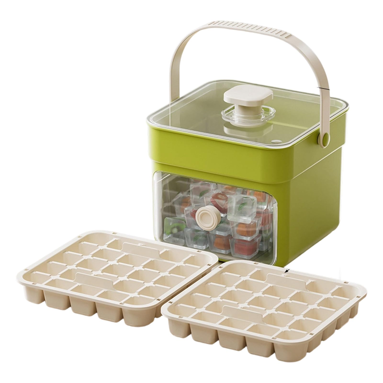 ZEPFJHE Button Ice Tray with Lid and Bin Dishwasher Safe for Daily Use Press Freezing Block Maker
