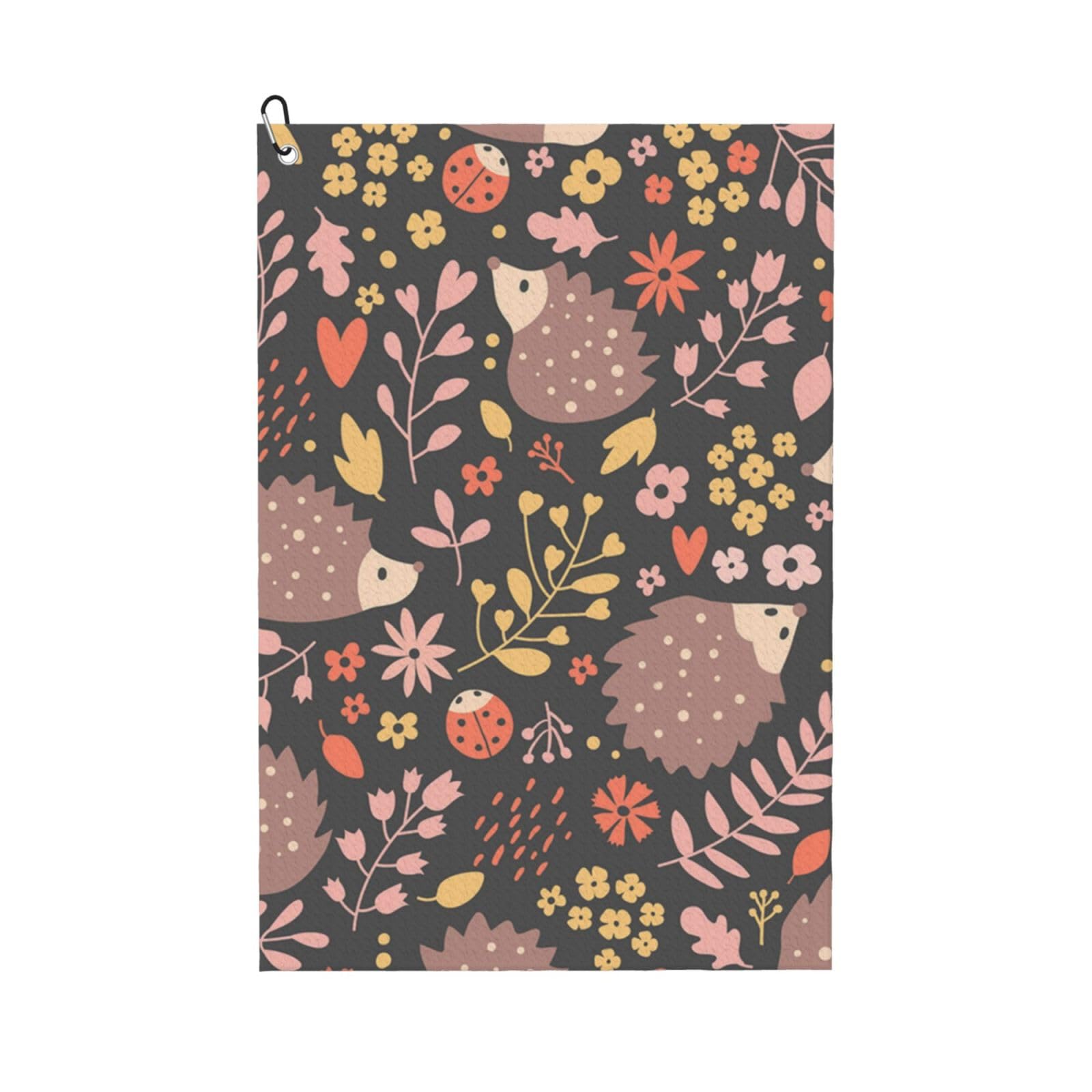 Hnnkloy Hedgehog And Flowers, 16x24 in Portable Waffle Golf Towels with Carabiner Clip for Golf Bag