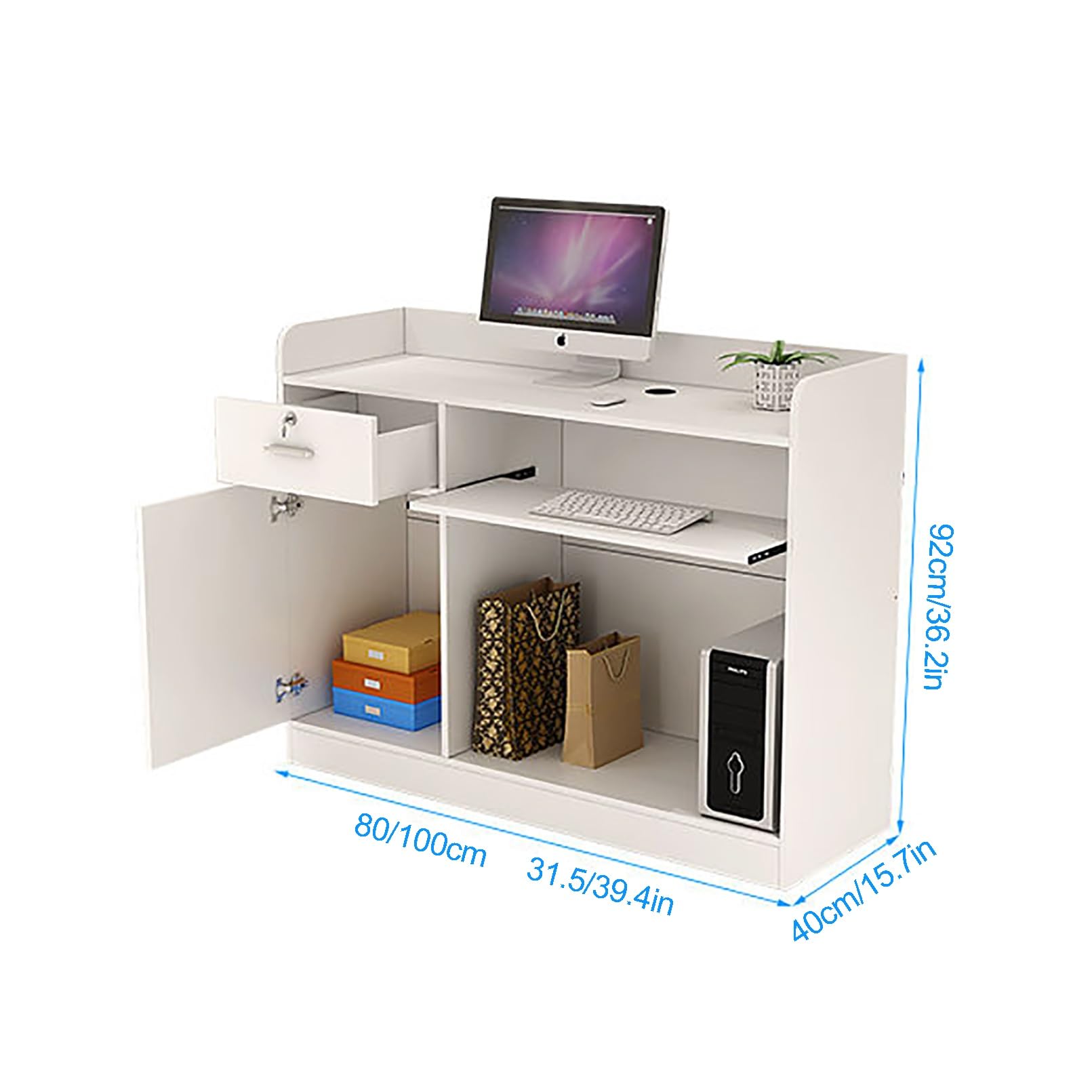 Empfangstheke, Laden-Theke, Verkaufstheke Mit Abschließbare Schubladen, Verkaufstisch, Kassenschalter, Büromöbel, Rezeptionstheken, Empfangstresen, Für Klinik，Salon, Lobby(Color:B,Size:100x40x92cm)