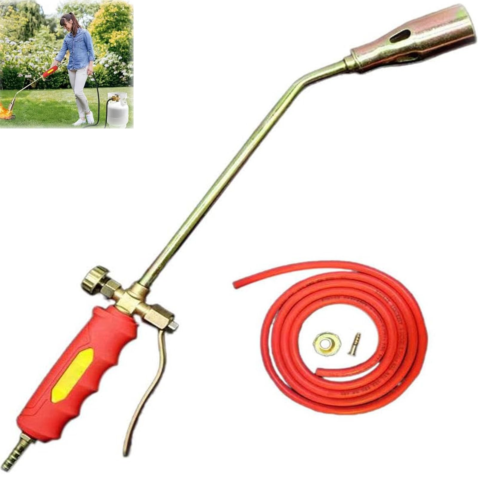 Nouveau Kit Torche Propane 2025 pour Brûleur d'Herbes, Torche Propane Portable avec Tuyau, Torche Haute Puissance pour Désherbage dans le Jardin, Toits, Glace, Neige (Diamètre 50mm, Tuyau Gaz 5 m)