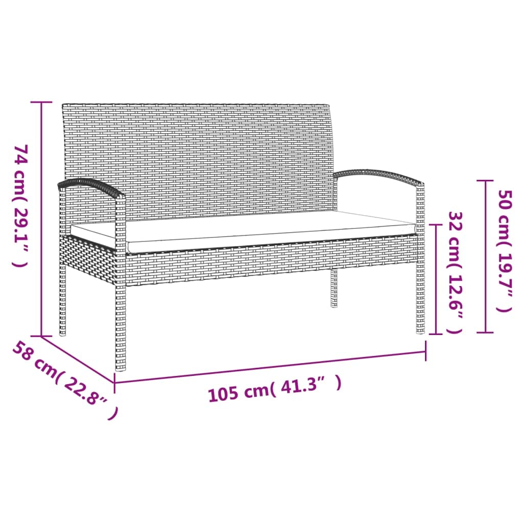 Fengshui Ławka ogrodowa z poduszką, szara, 105 cm, polirattanowa
