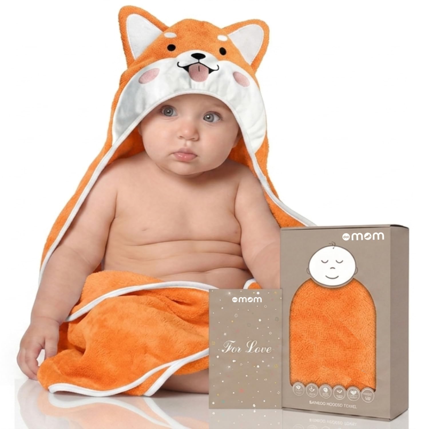 DOTMOM Organic Bamboo Hooded Towel 500 GSM (Orange Puppy, Set of 1)