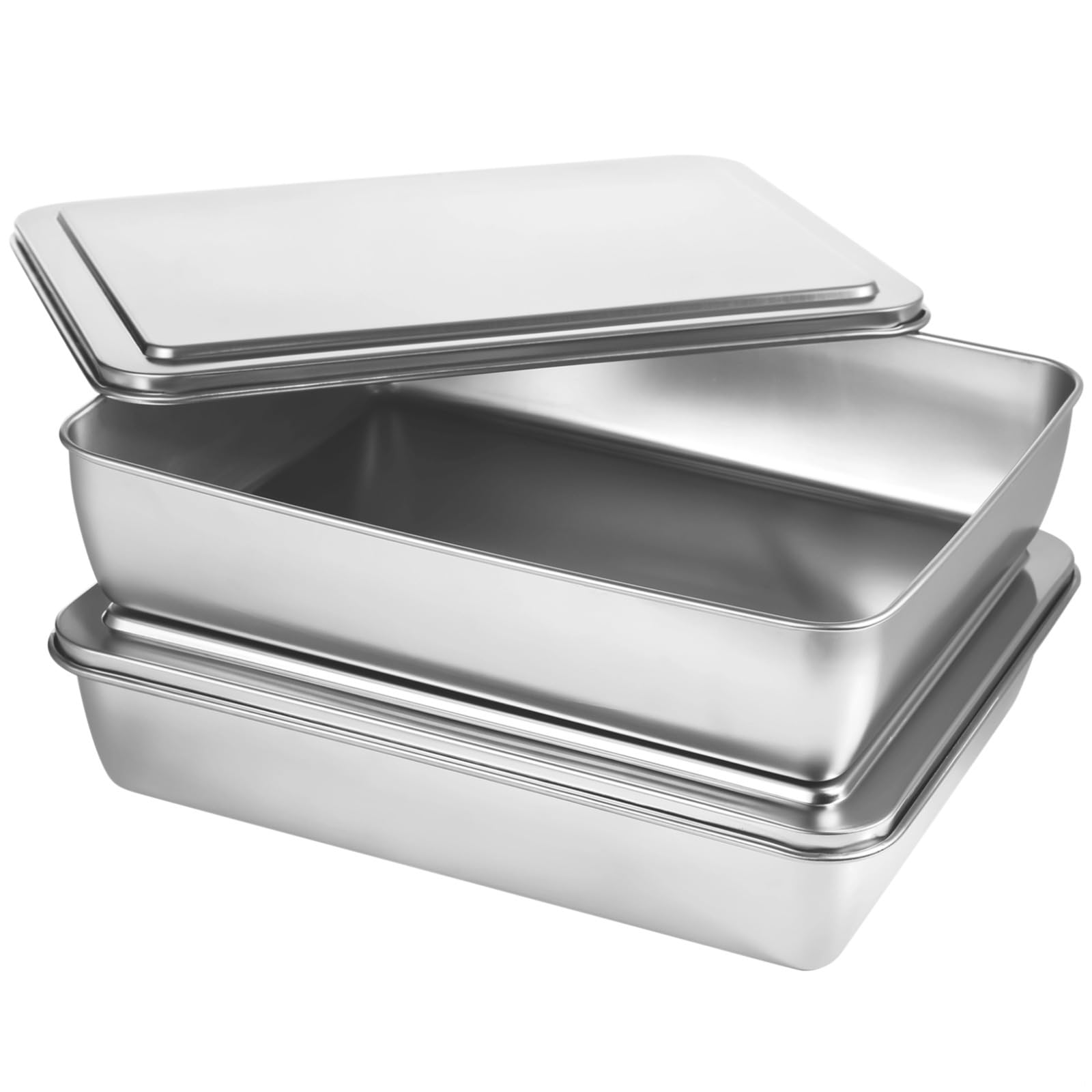 Rechteckige Backformen für Brot, Gemüse, Fleisch, 2 Stück, Edelstahl-Kuchenformen mit Deckel, Brotkastenformen, antihaftbeschichtet, Kuchenbackbleche
