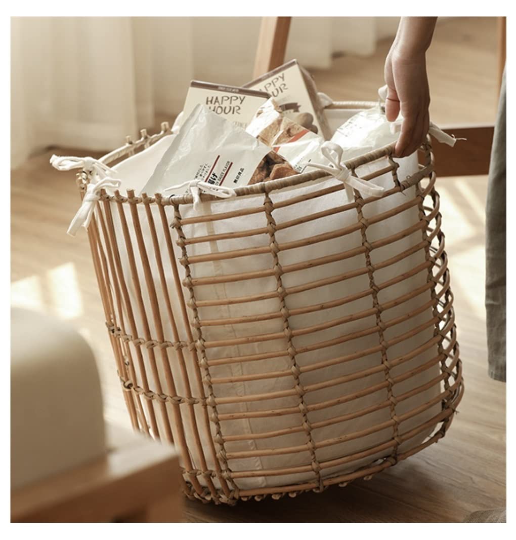 Cesto Ropa Hamper Cesta de Ropa Sucia Tejida a Mano, cestas Mimbre Boho con asa, Almacenamiento Accesorio Lavandería(38 * 38cm)