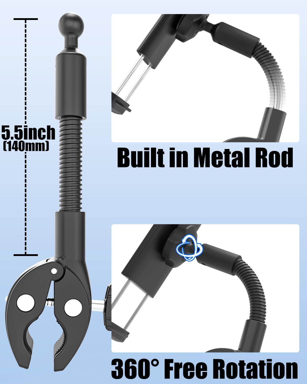 Charchendo Metal Gooseneck Tablet Mount with Anti-Slip Silicone, Universal Clamp-On Round Tube iPad Holder for Indoor Cycling Bike, Gym Bike, Elliptical & Rowing Machine, Fits 4-13in Tablets & More