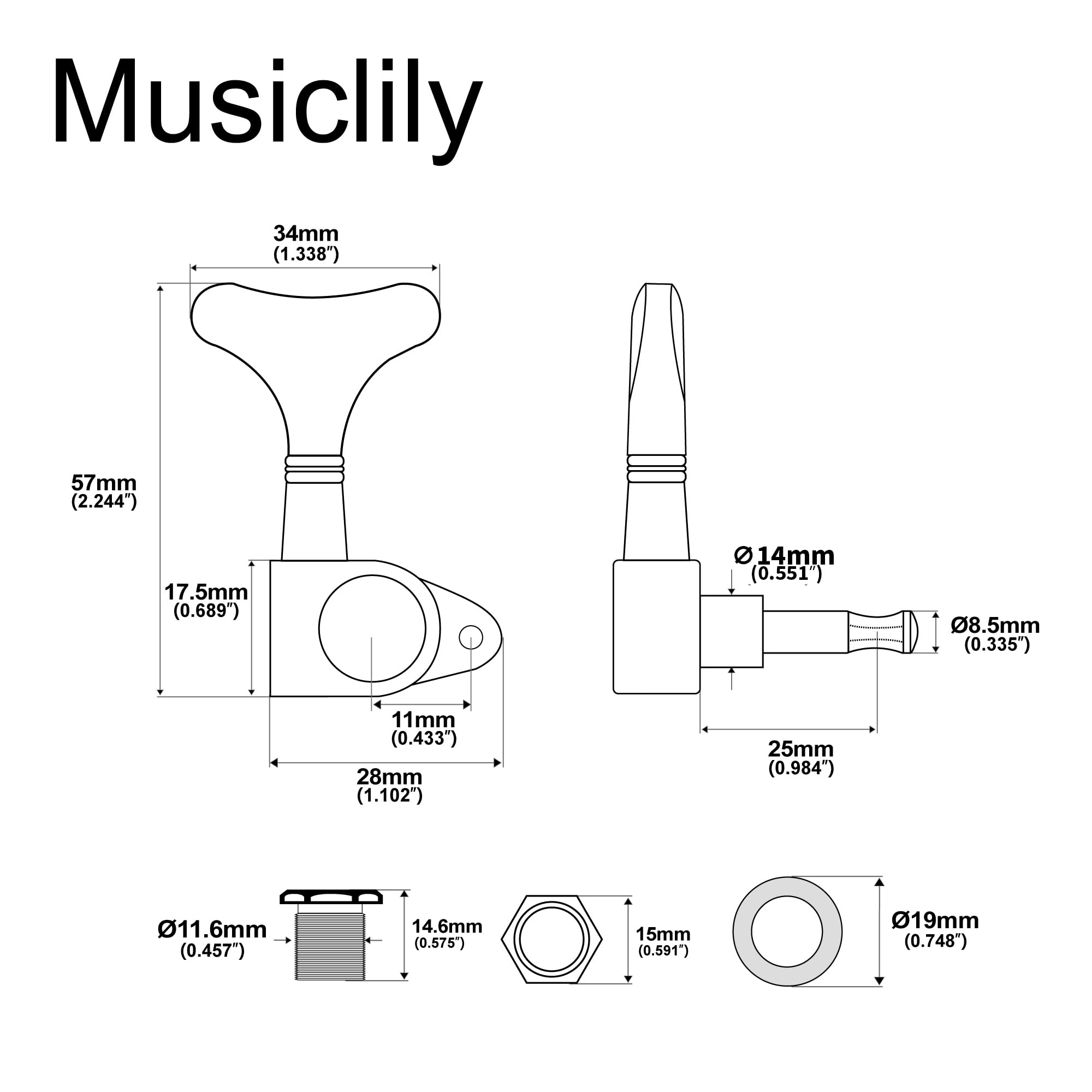 Musiclily Pro Mécaniques Basse Eco 2x2 Scellés pour Ibanez Style Basse Electrique, Noir(lot de 4)